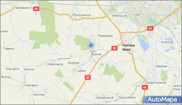 mapa Bytków, Bytków gmina Reńska Wieś na mapie Targeo